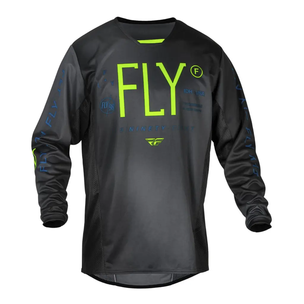 FLY Racing Kinetic Motocross Jersey Youth Charcoal / Neon Green / True Blue