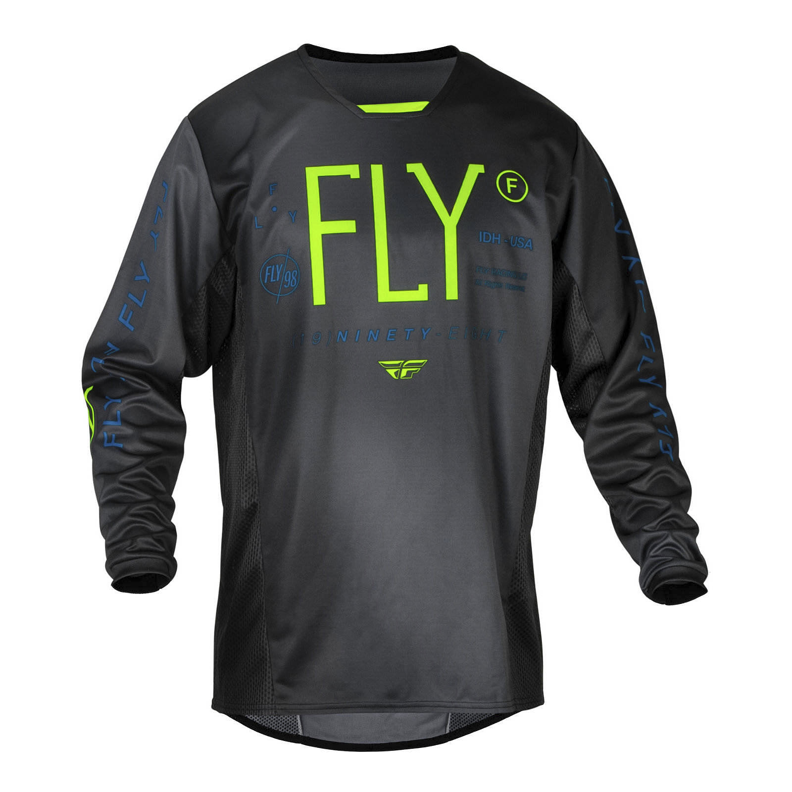 FLY Racing Kinetic Motocross Jersey Youth Charcoal / Neon Green / True Blue - Image 1