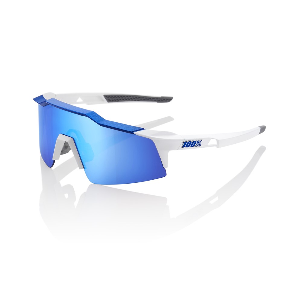 100% Speedcraft SL Matte White/Metallic Blue - HiPER Blue Multilayer Mirror Lens - Image 1