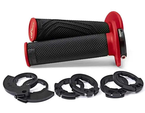 DOMINO D-LOCK LOCK-ON GRIPS WITH THROTTLE CAMS MULTI BLACK/RED