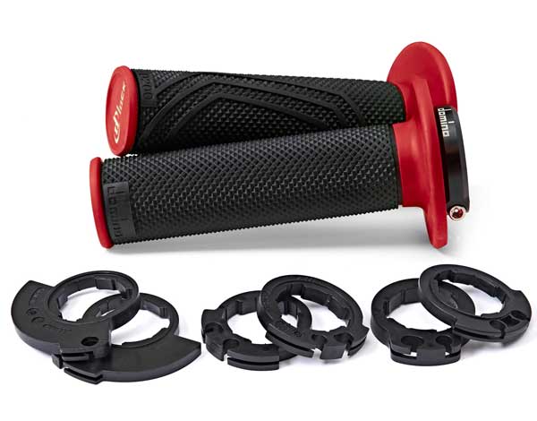 DOMINO D-LOCK LOCK-ON GRIPS WITH THROTTLE CAMS MULTI BLACK/RED - Image 1