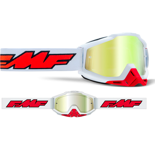 Motocross Goggles FMF Powerbomb Rocket White True Gold Lens - Image 1