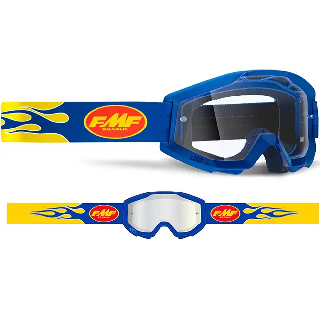 Motocross Goggles FMF Powecore Flame Navy Clear Lens