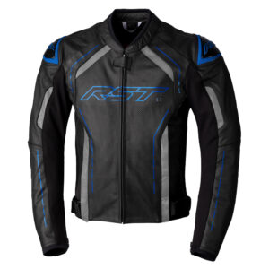 RST SA1 Leather Road Jacket BLack/Grey/Neon Blue - Image 1