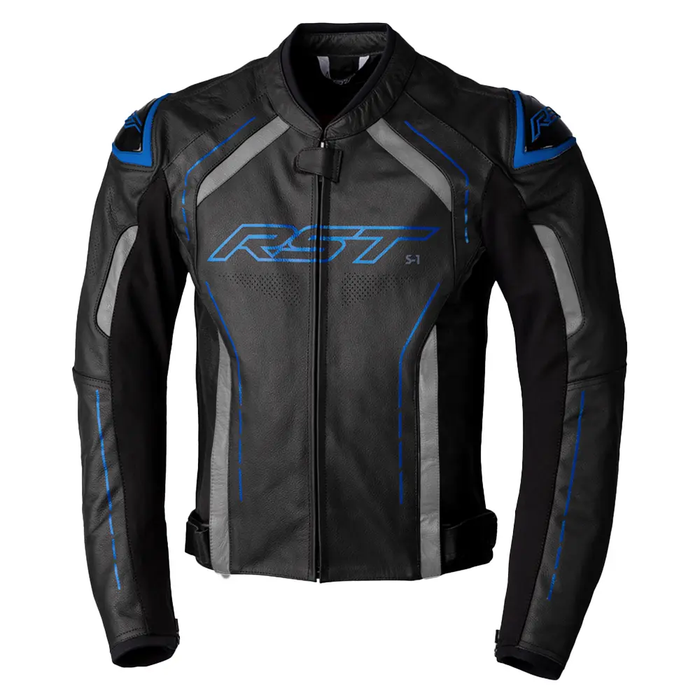 RST SA1 Leather Road Jacket BLack/Grey/Neon Blue