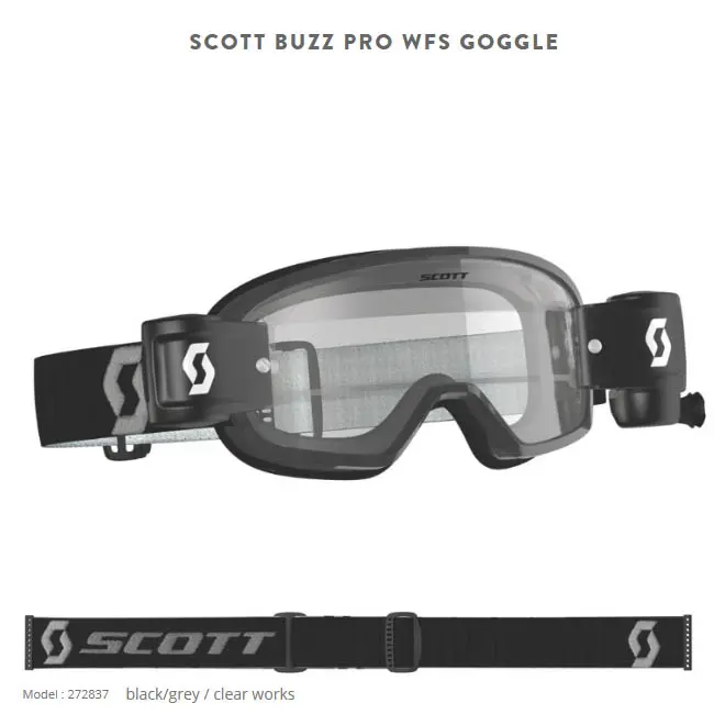 Scott Buzz MX Pro Motocross Goggle WFS Black/ Grey Clear wks lens