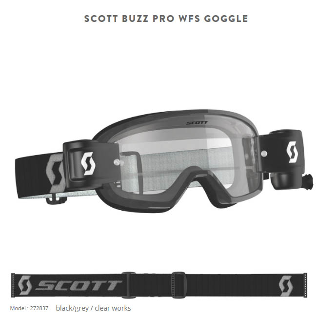 Scott Buzz MX Pro Motocross Goggle WFS Black/ Grey Clear wks lens - Image 1
