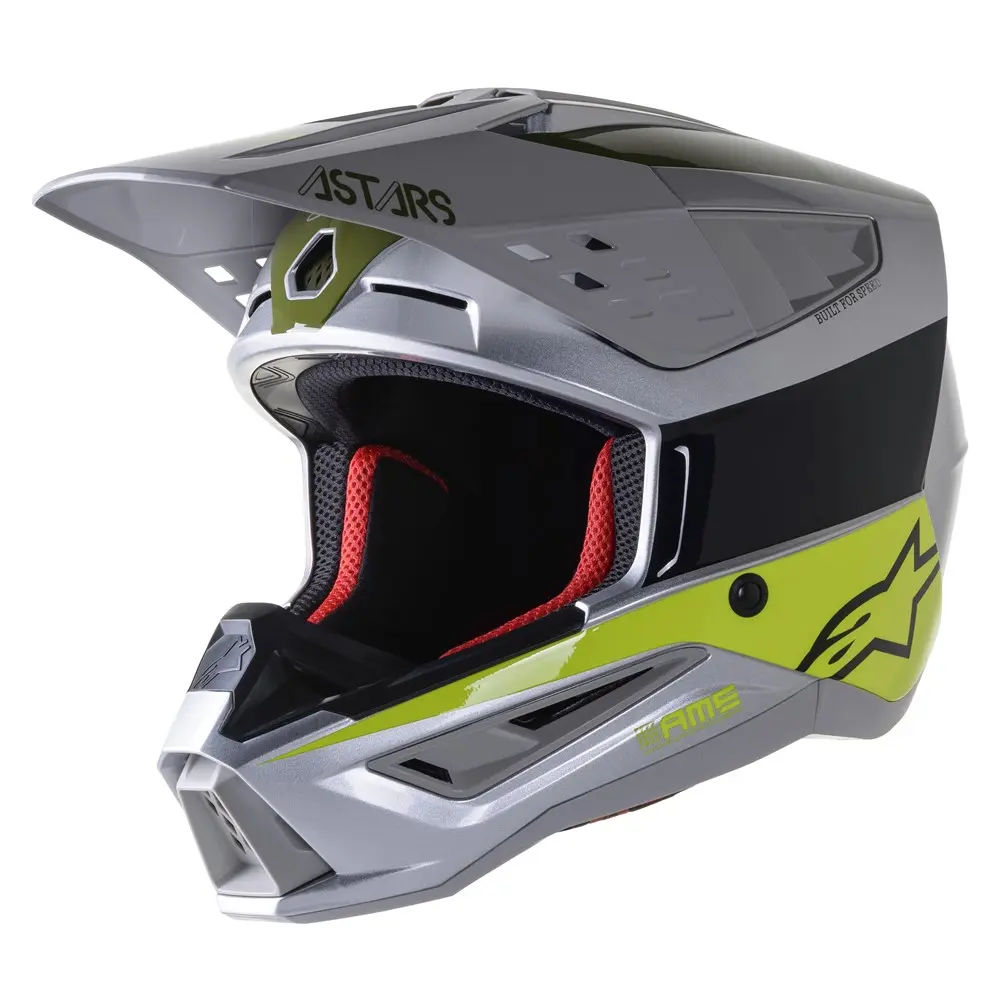 Alpinestars S-M5 Bond Silver/Yellow Fluoro/Military Green Motocross Helmet