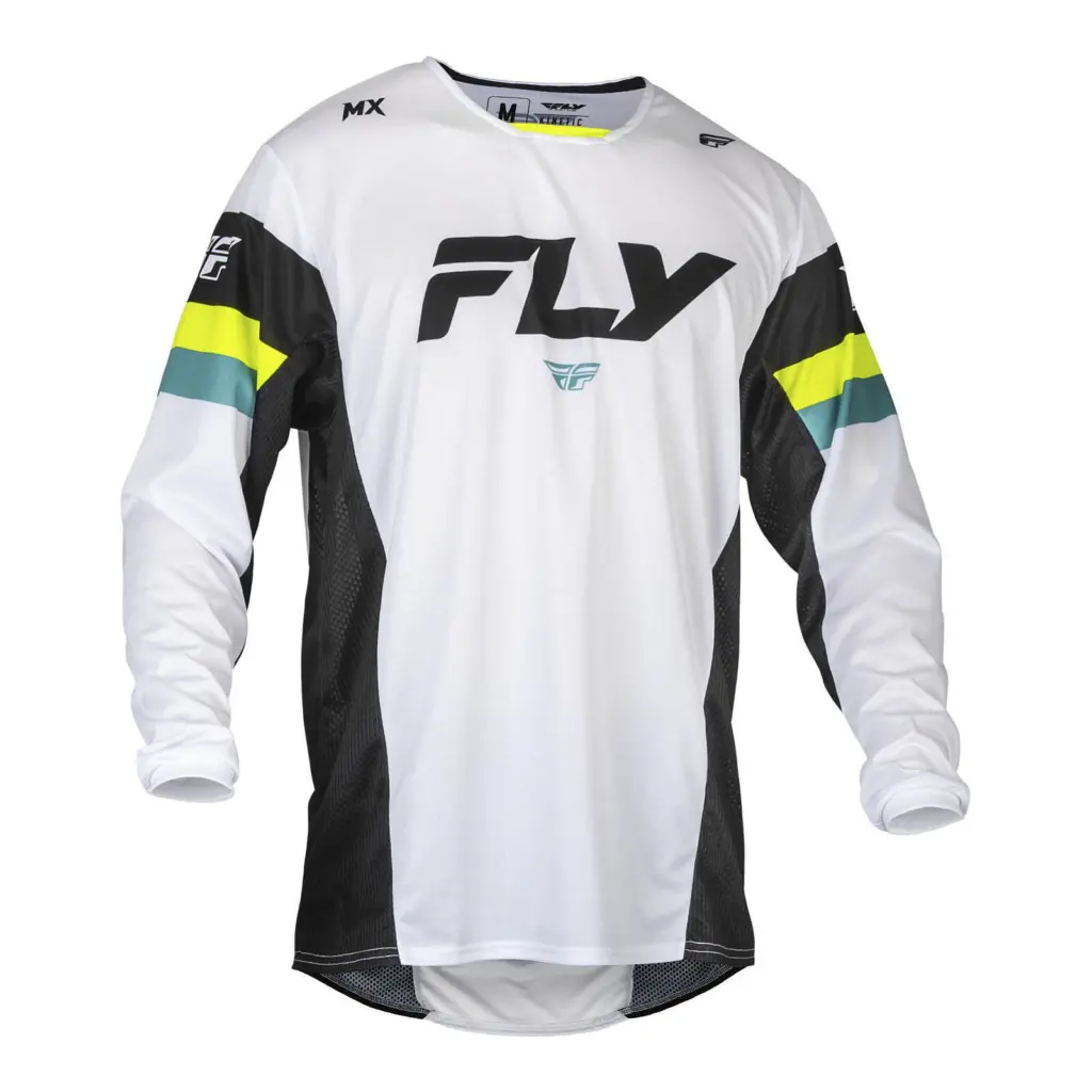FLY Racing Kinetic Prix Motocross Jersey - White / Black / Hi-Vis