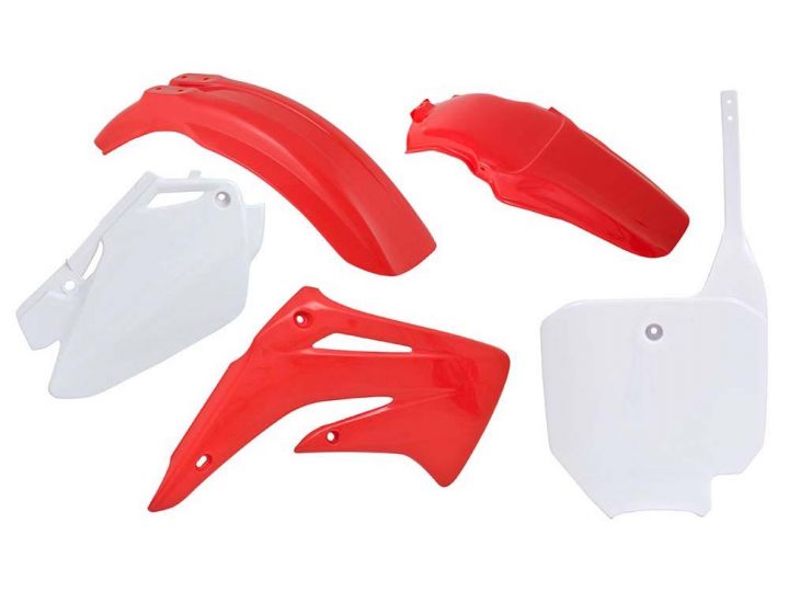 PLASTIC KIT RTECH FRONT &REAR FENDERS SIDEPANELS &RADIATOR SHROUDS &FRONT NUMBERPLATE HONDA CR85R - Image 1
