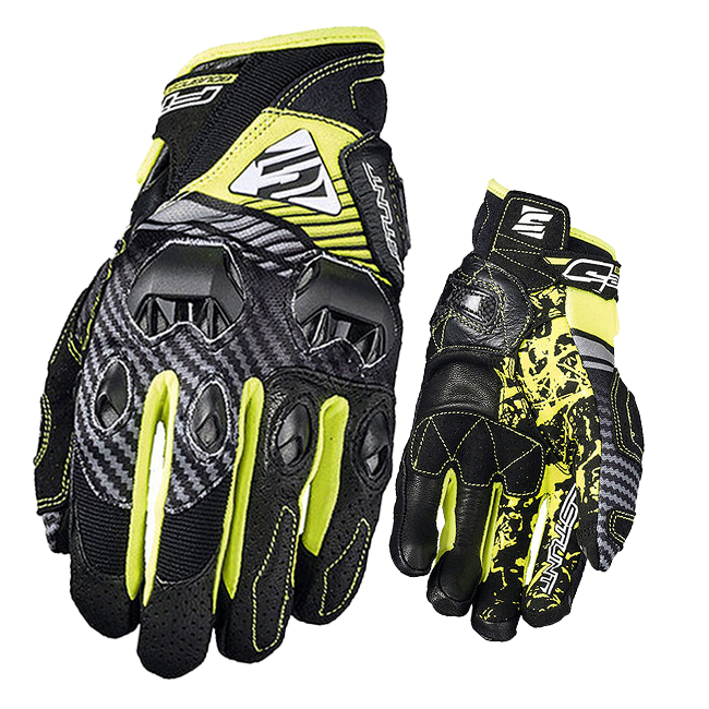 Motocross Gloves FIve Stunt Evo Replica Fiber Black/Fluro Yellow - Image 1