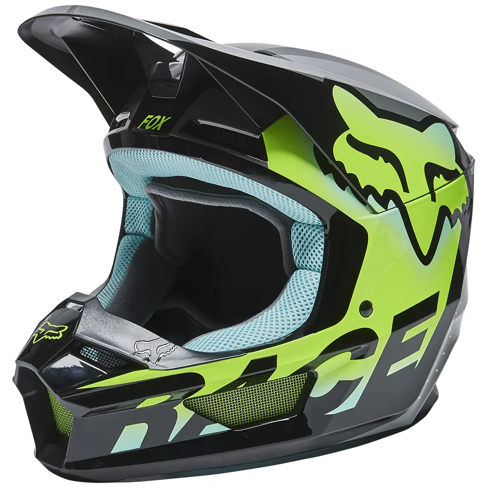 Fox V1 Trice Youth Teal Motocross Helmet