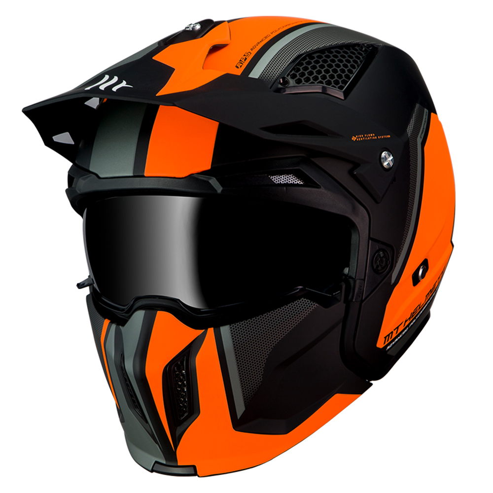 MT Streetfighter SV Twin Open Face Helmet Matte Black/ Fluro Orange - Image 1