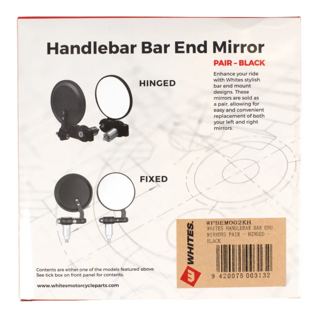 WMP Handlebar Bar End Mirrors Pair - Hinged - Black