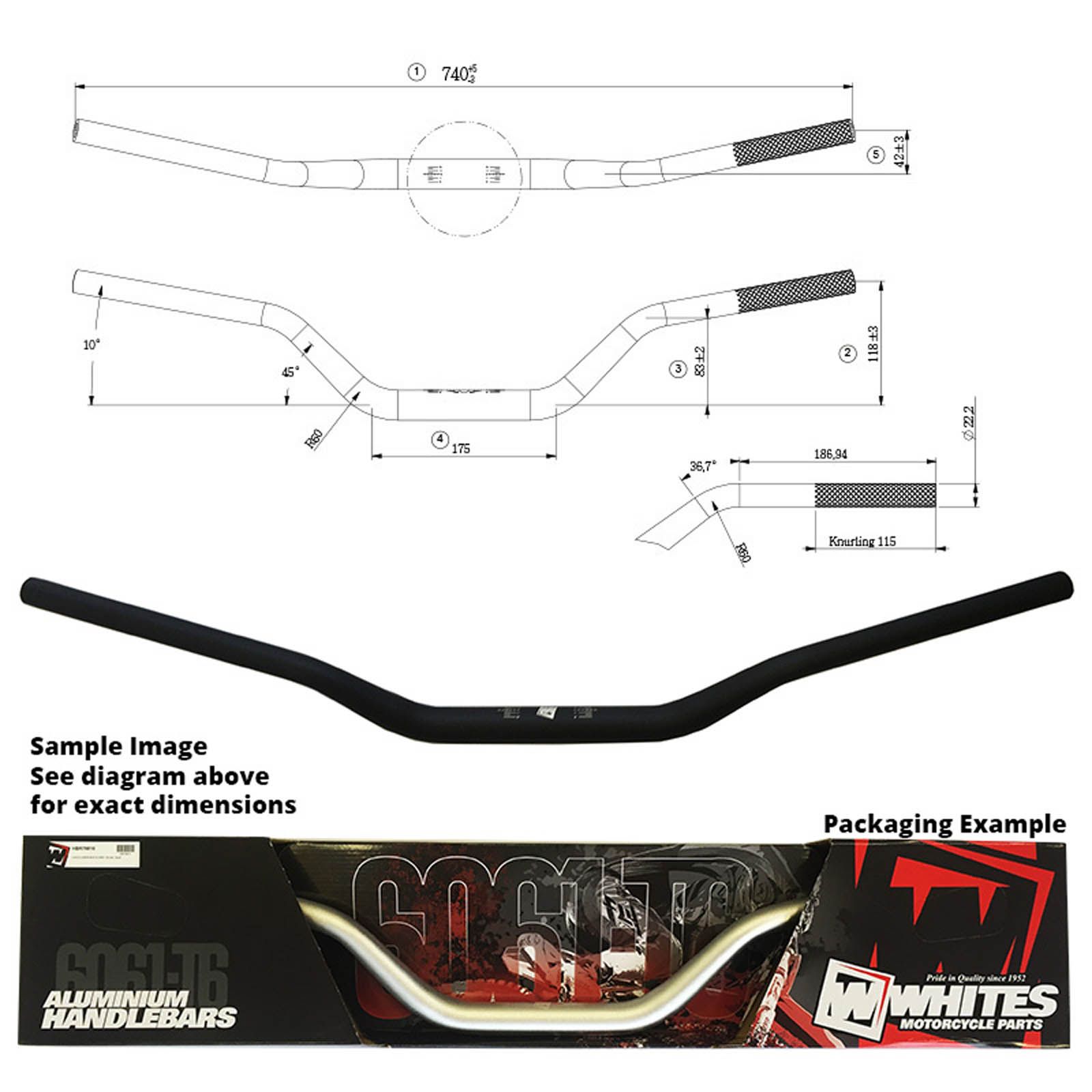 WHITES HANDLEBAR TAPER AL6061 BLK CR80/85 RM/KX65 YZ85/80 - Image 1