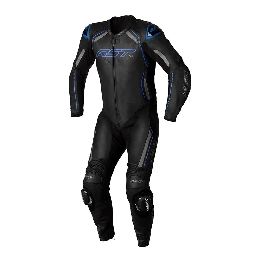 RST S1 CE 1-PC Leather Suit Black/Grey/Neon Blue