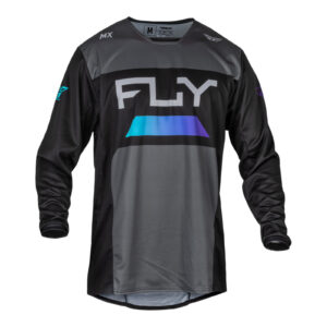 FLY Racing Kinetic Reload Motocross Jersey Charcoal / Black / Blue Iridium - Image 1