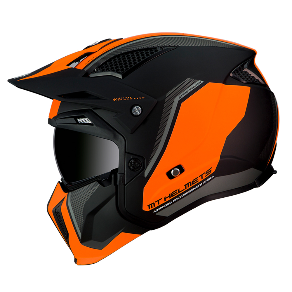 MT Streetfighter SV Twin Open Face Helmet Matte Black/ Fluro Orange - Image 2