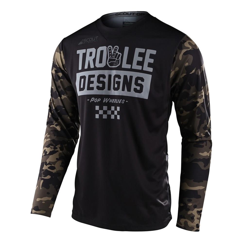 Troy Lee Designs Scout GP Peace & Wheelies Motocross Jersey Camo Green - Image 1