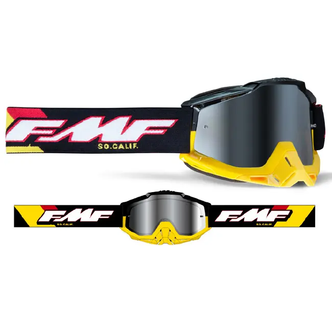 FMF POWERBOMB Motocross Goggles Speedway Red/Blk/Yel - Silver Lens