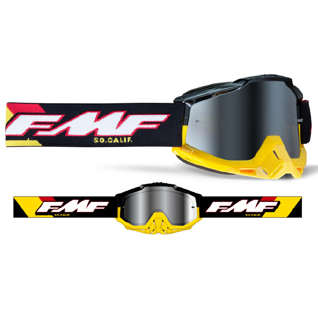 FMF POWERBOMB Motocross Goggles Speedway Red/Blk/Yel - Silver Lens - Image 1