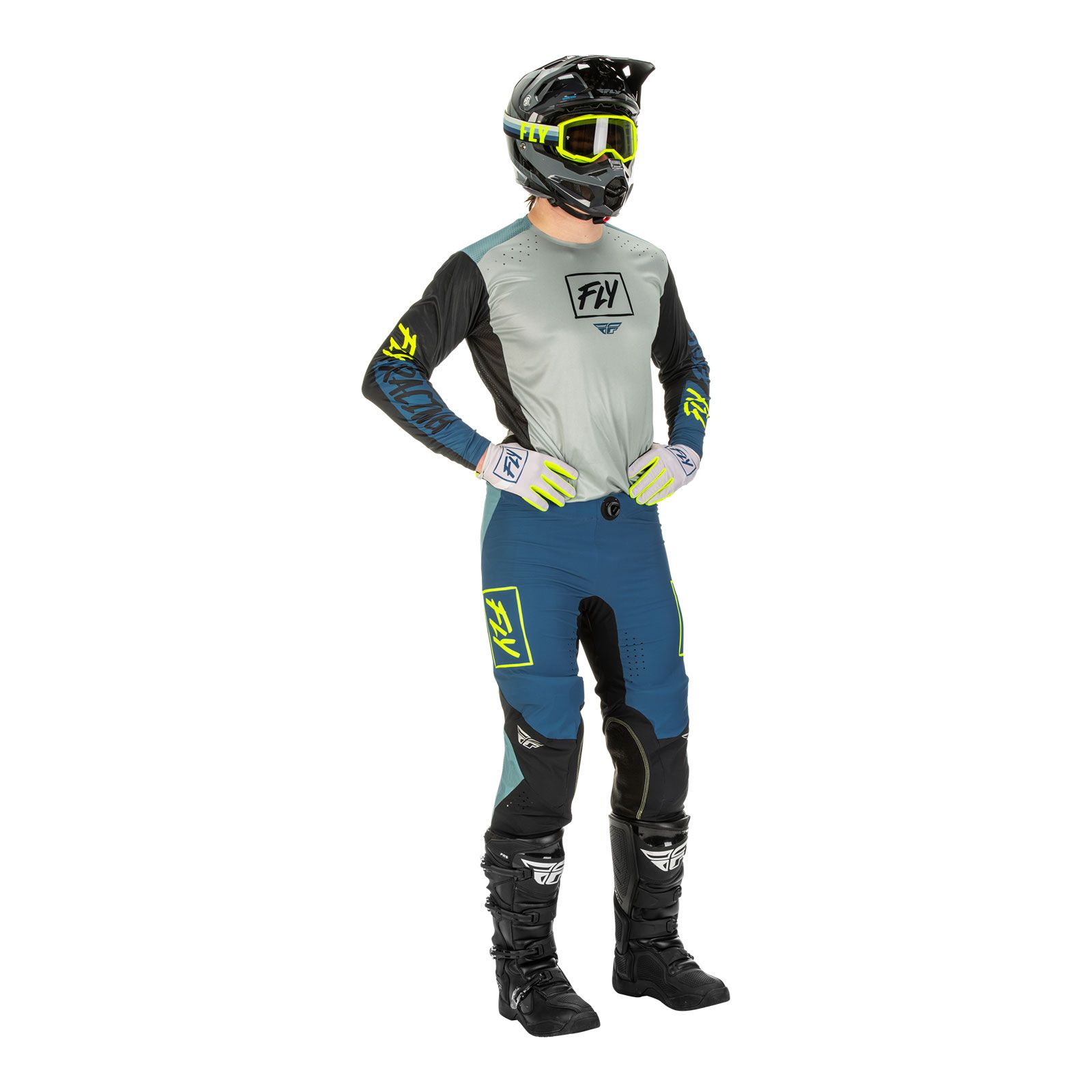 Fly Lite Hydrogen Grey/Teal/Hi-Vis Motocross Pants - Image 7