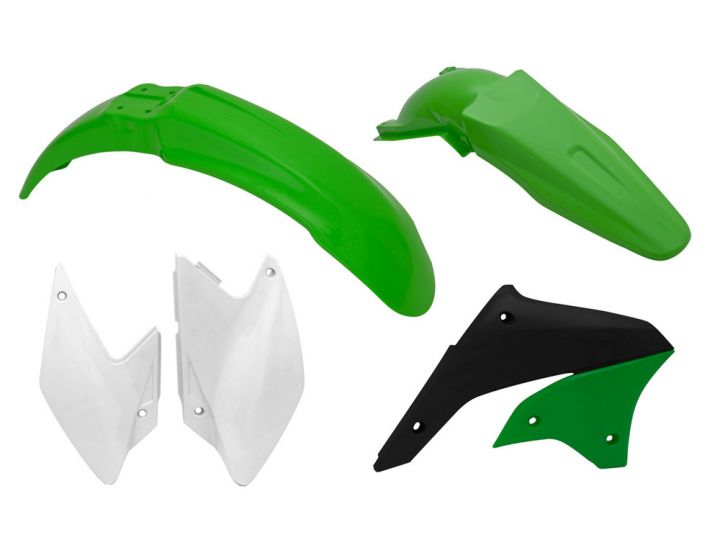 PLASTIC KIT RTECH FRONT & REAR FENDERS, SIDEPANELS & RADIATOR SHROUDS KAWASAKI KLX450R 07-16 - Image 1