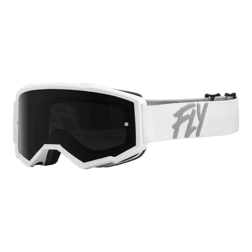 Fly Zone Motocross Goggles Youth White with Dark Smoke/Smoke Lens