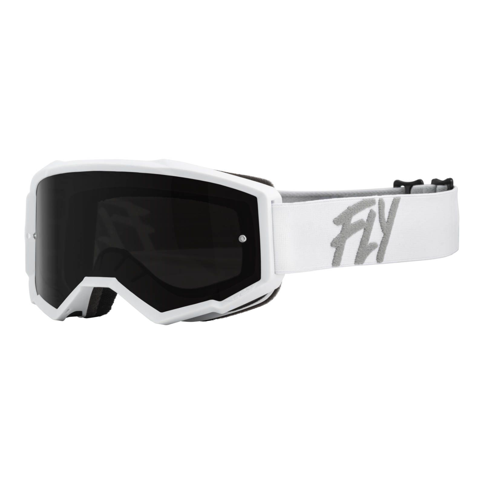 Fly Zone Motocross Goggles Youth White with Dark Smoke/Smoke Lens - Image 1