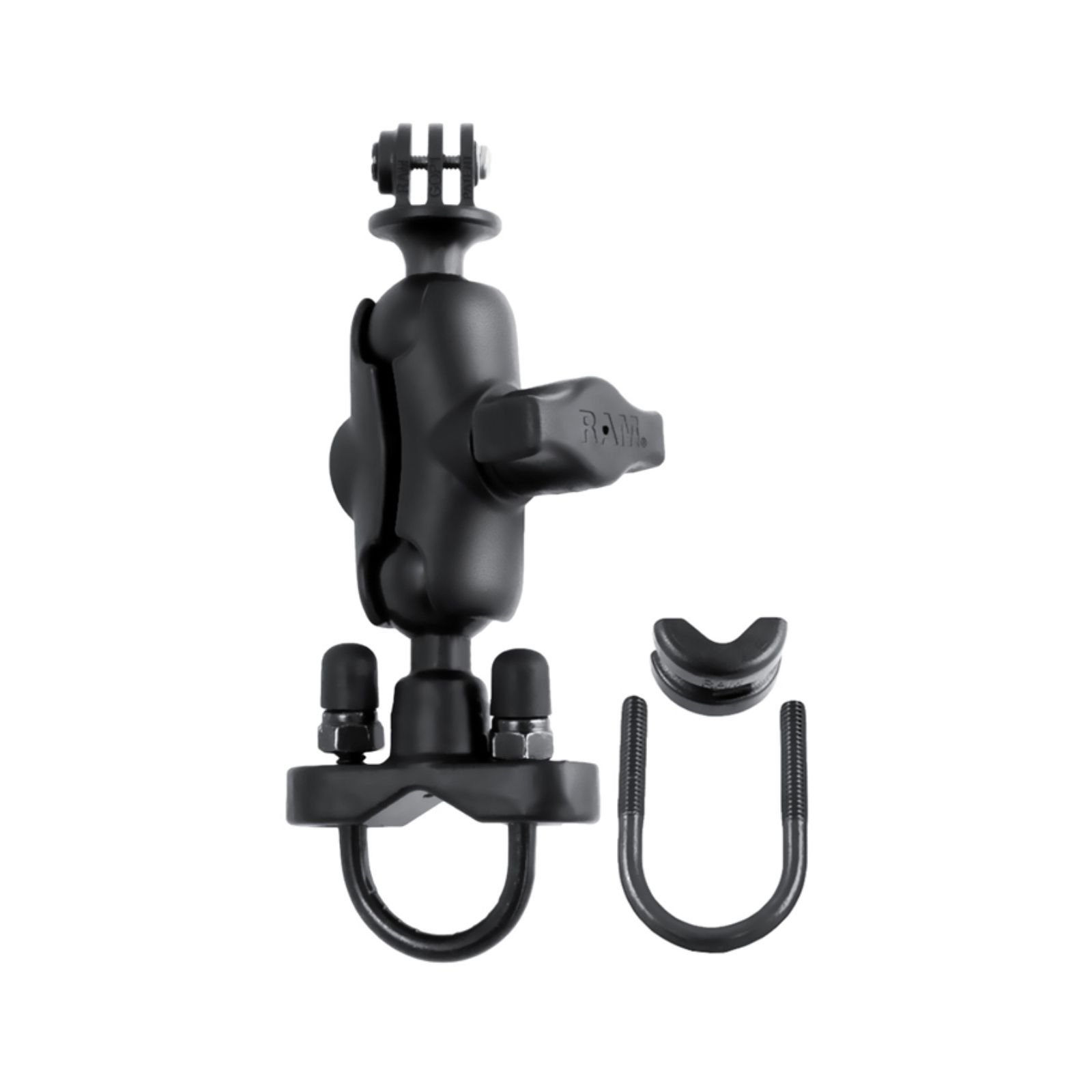 Ram H-Bar U-Bolt Double Ball Mount With Action Camera Adapater - Image 1