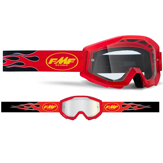 Motocross Goggles FMF Powecore Flame Red Youth Clear Lens