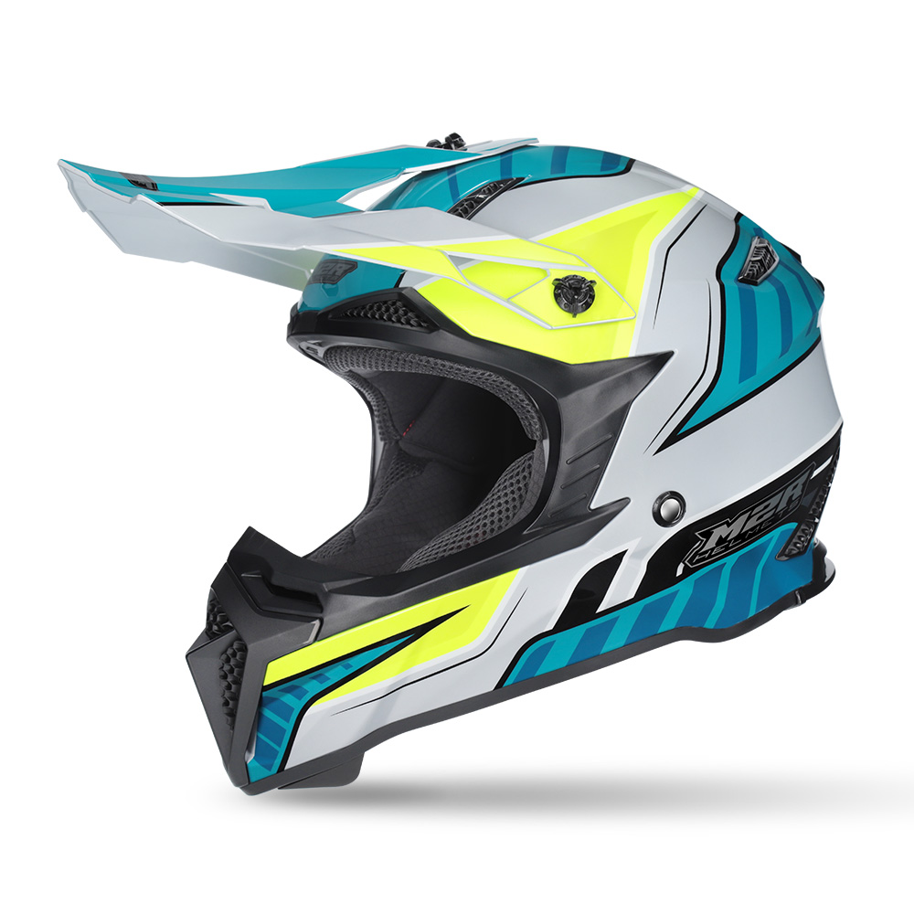 M2R X2.1 Torque PC-3 Motocross Helmet Grey/Blue/Hi-Vis - Image 1
