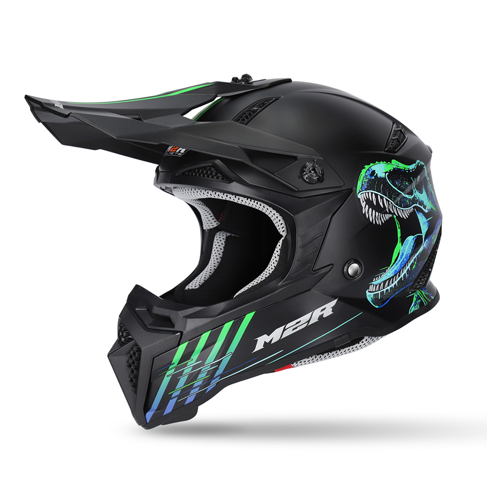 M2R X2.1 T-Rex PC-2F Motocross Helmet Youth Black/Blue - Image 1