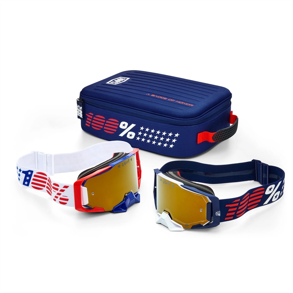 100% Dual Armega Racer Pro Pack  White/Navy - True Gold Mirror Lens - Image 1