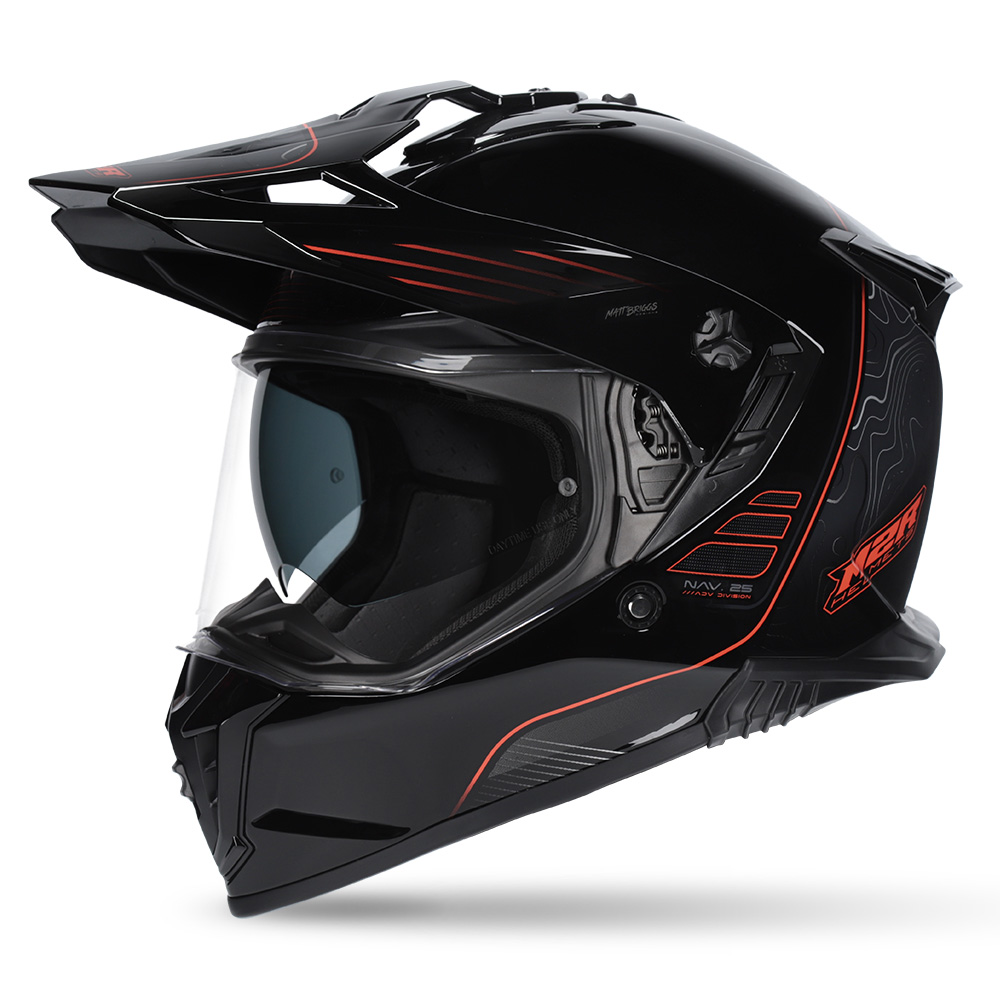 M2R Navigator Elevate PC-8F Adventure Helmet Black/Orange - Image 1