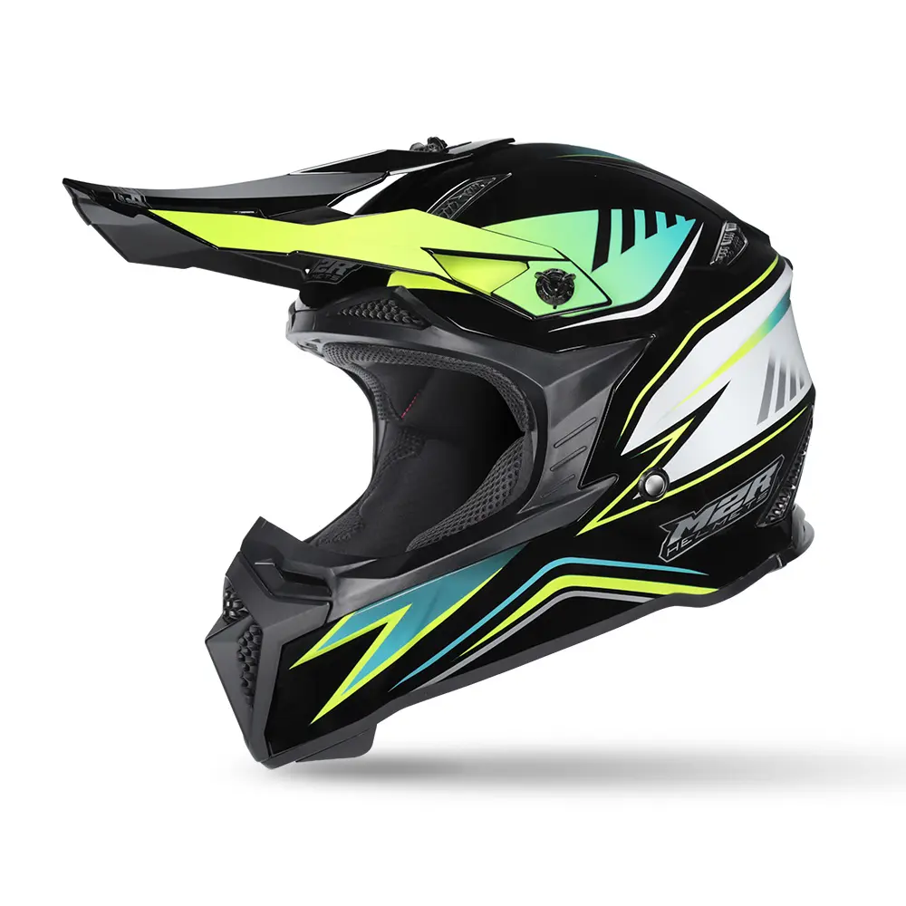 M2R X2.1 Hype PC-3 Motocross Helmet Black/White/Teal