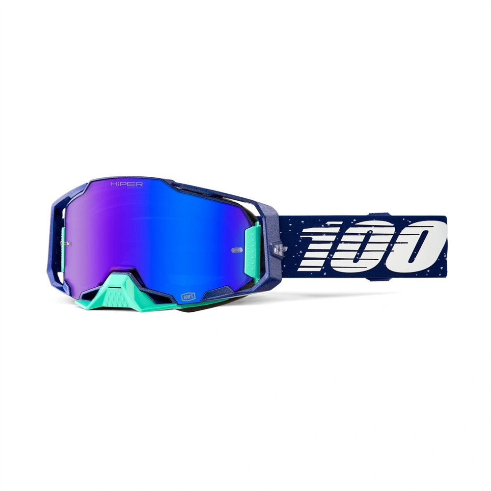 100% Armega Motocross Goggle Noche - HiPER Blue Mirror Lens - Image 1