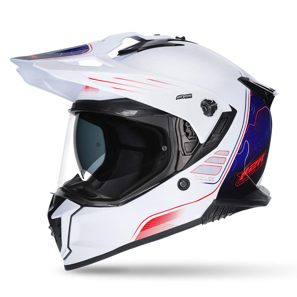 M2R Navigator Elevate PC-10 Adventure Helmet White/Blue/Red - Image 1